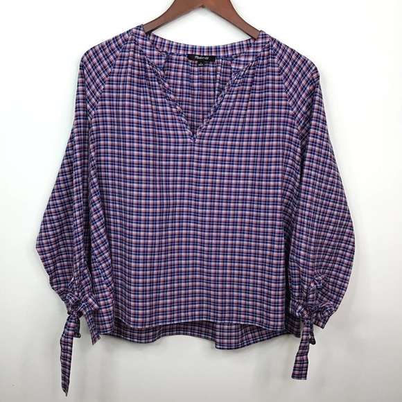 Madewell Tie Sleeve Popover Top Whitby Plaid - Picture 6 of 9